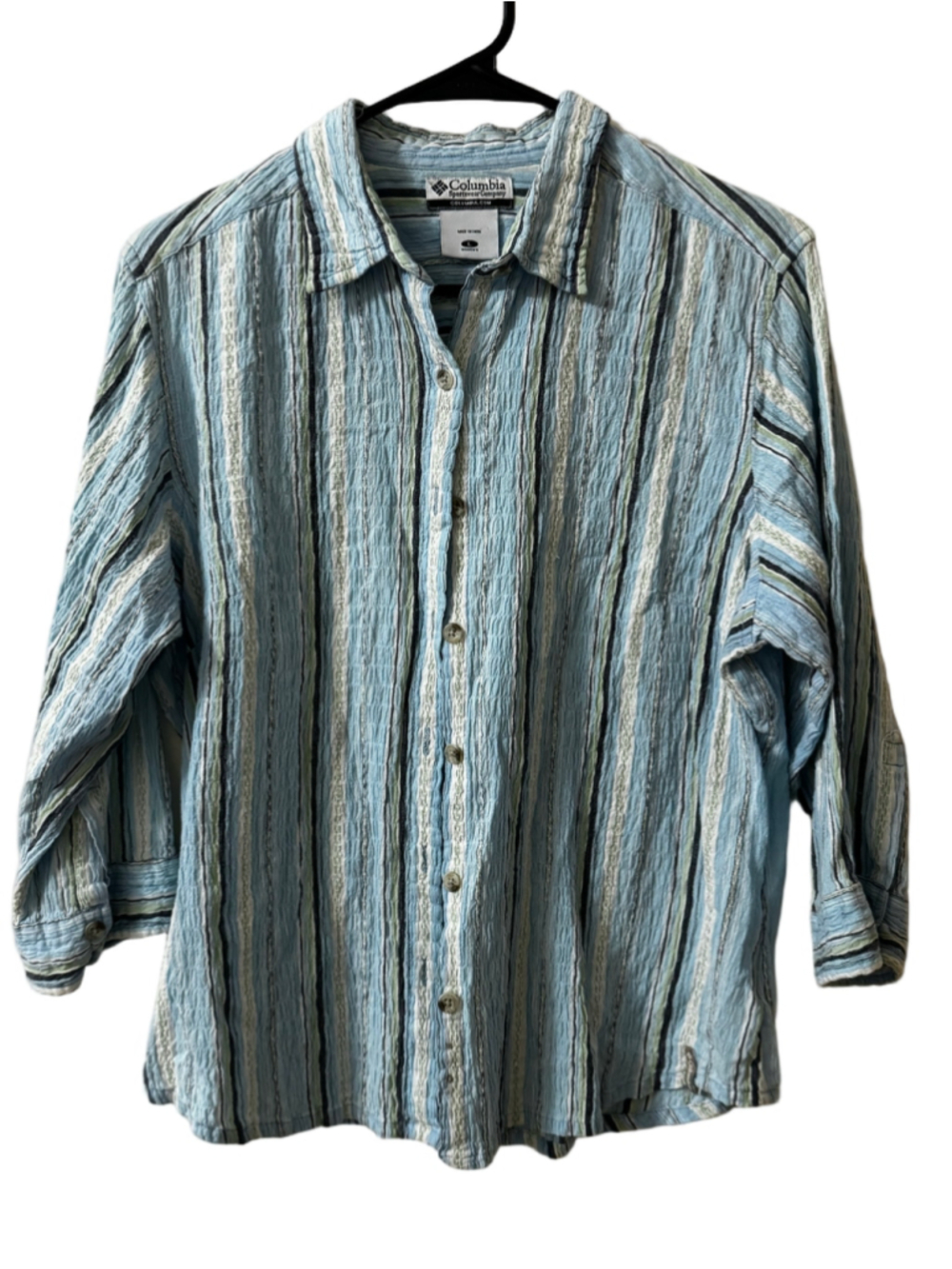 Columbia Women’s Large Blue Striped Textured Button Down Shirt